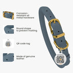 BronzeDog Rolled Leather Dog Collar with QR ID Tag, Adjustable Soft Round Collars for Small Medium Large Dogs Puppy (9" - 11" Neck Size, Denim)