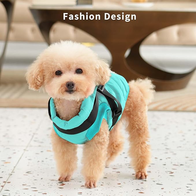 Dog Jacket with Harness,Fleece Lined Warm Puppy Coat for Winter,Soft Windproof Small Dog Vest,Bluegreen M