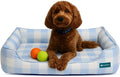 Orthopedic Bolster Dog Bed – CertiPUR-US Foam, Recycled Polyester Canvas, Washable Cover, Anti-Slip Bottom, Small, Light Blue Check – Stylish Designer Dog Sofa