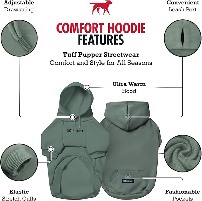 Tuff Pupper Dog Hoodie | Premium Quality 100% Organic Cotton | Ultra Soft Interior for Superior Comfort | Elastic Cuffs & Drawstring for Warmth | Stretch Fit Suitable for All Breeds (Teal, S)
