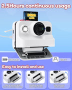 Instant Print Camera for Kids,2.4 Inch Screen Kids Instant Cameras, Christmas Birthday Gifts for Girls Age 3-12, Portable Toddler Toy for 3 4 5 6 7 8 9 10 Year Old Girls Boys White