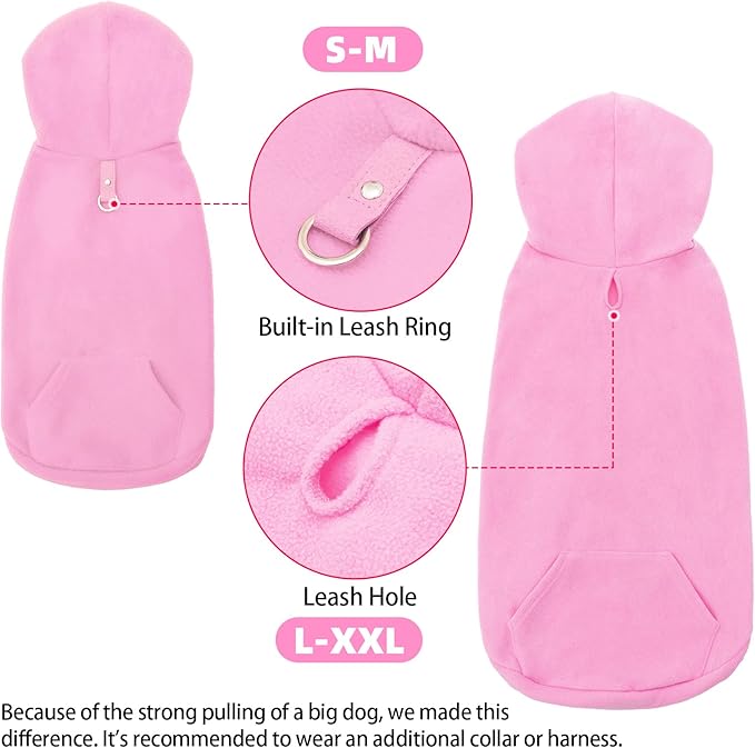 EXPAWLORER Dog Hoodie Fleece Sweater Vest, Hooded Dog Sweatshirt Fall Winter Pet Clothes with Leash Ring, Sleeveless Warm Cozy Puppy Clothing for Cat Small Medium Large Dogs Girl Boy, Pink M