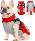 FUAMEY Dog Winter Jackets for Medium Dogs,Dog Coat with Harness Built in,Waterproof Dogs Snowsuits Warm Pet Jacket Zip Up Fleece Cold Weather Coats Reflective Puppy Vest with Pocket Red M