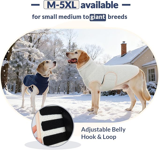 ROZKITCH Reversible Dog Coats for Large Dogs, Windproof Turtleneck Dog Vest Fleece Sherpa Sweater with Embroidery, Adjustable Double-Sided Plush Sweatshirt for Medium Large Breeds DarkBlue 2XL