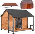 GUTINNEEN Heated Dog House for Outside Large Insulated Dog House Outdoor with Safe Heated Pad, Chew-Proof Metal Frame and Insulated Liner for Medium to Large Dogs, 44.5" L x 45" W x 35" H