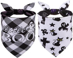 SCENEREAL Halloween Dog Bandanas 2 Pack, Puppy Fall Triangle Bibs Handkerchief Ghost Black Cat, Reversible Holiday Dog Bandana for Boy and Girl, Premium Pet Scarf for Small Medium Large Dogs L