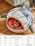 QWINEE Cat Mat Shark-Shaped Kennel Kitten Bed Hideout House Warm Soft Comfortable Semi-Closed Cat Dog Nest Blue S