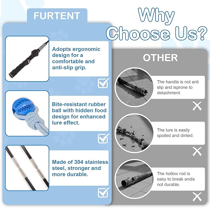 Flirt Pole for Dogs Interactive Dog Pole Toy for Large Medium Small Dogs, Dog Teaser Pole for Tug of War, Flirt Pole with Lure Ball (Standard&Extended Pole+Elastic Rope)
