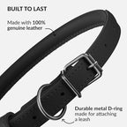 CollarDirect Rolled Leather Dog Collar, Soft Padded Round Puppy Collar, Handmade Genuine Leather Collar Dog Small Large Cat Collars 13 Colors (11-14 Inch, Black Smooth)