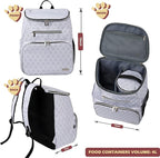 BAGLHER Dog Travel Bag Backpack, Airline Approved Pet Supplies Backpack, Dog Travel Backpack with 2 Silicone Collapsible Bowls and 2 Food Baskets DLWhite