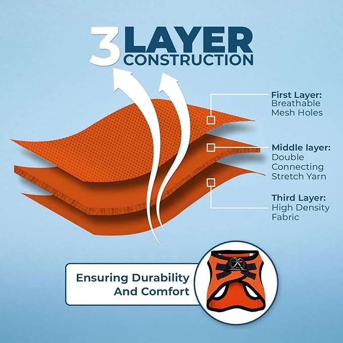 Best Pet Supplies Voyager Step-in Air Harness - All Weather Mesh, Reflective, No Pull Harness for Dogs, Cats - Secure with Hook & Loop Fastener, Buckle, Double D-Rings - Orange/Black Trim, S