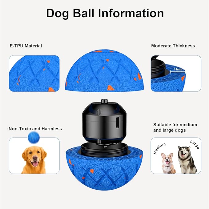 Interactive Dog Ball, Automatic Moving, Bouncing and Rotating, E-TPU Silent Foam Material, IP54 Waterproof Rating, Smart Active Rolling, Stimulation Toys for Medium and Large Dogs to Keep Them Busy