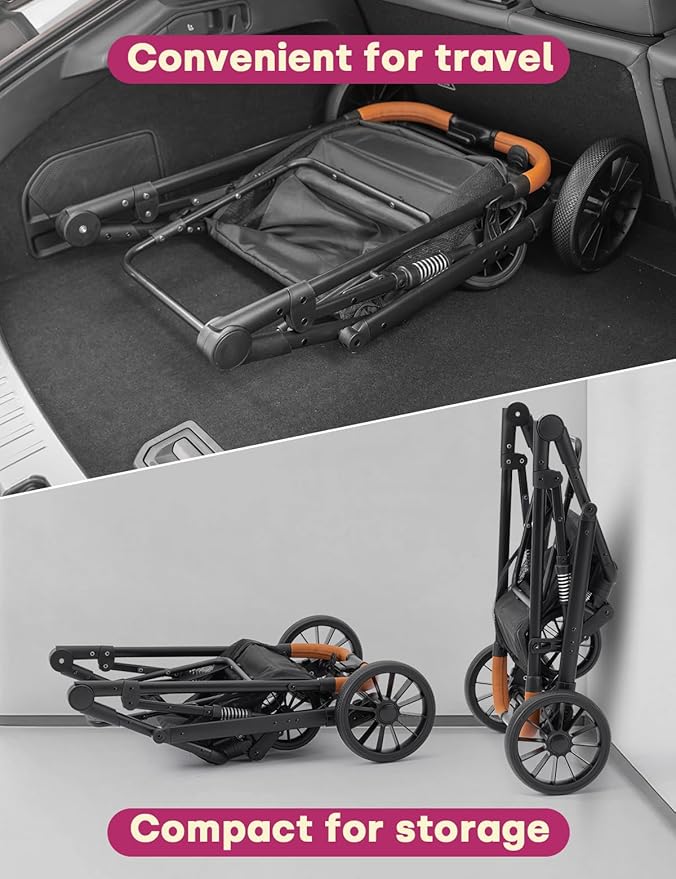 Dog Stroller for Small Medium Dogs Up to 60lbs, 4 Wheels Folding Pet Stroller with Detachable Carrier, Pet Travel Carrier for 2 Dogs & Cats, Storage Basket, Breathable Mesh, Cup Holder, Black
