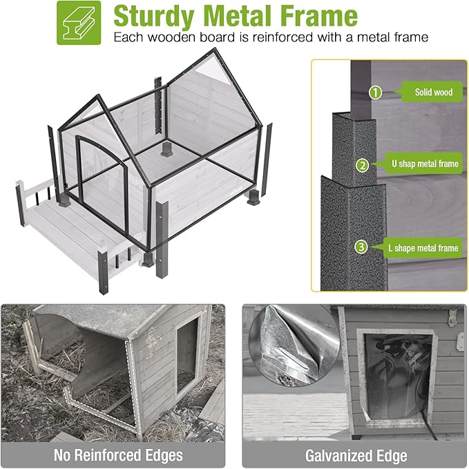 GUTINNEEN Heated Dog House for Outside Insulated Dog House Outdoor Weatherproof with Safe Heated Pad, Chew-Proof Metal Frame and Insulated Liner for Small to Medium Dogs, 32.9" L x 45" W x 32.6" H