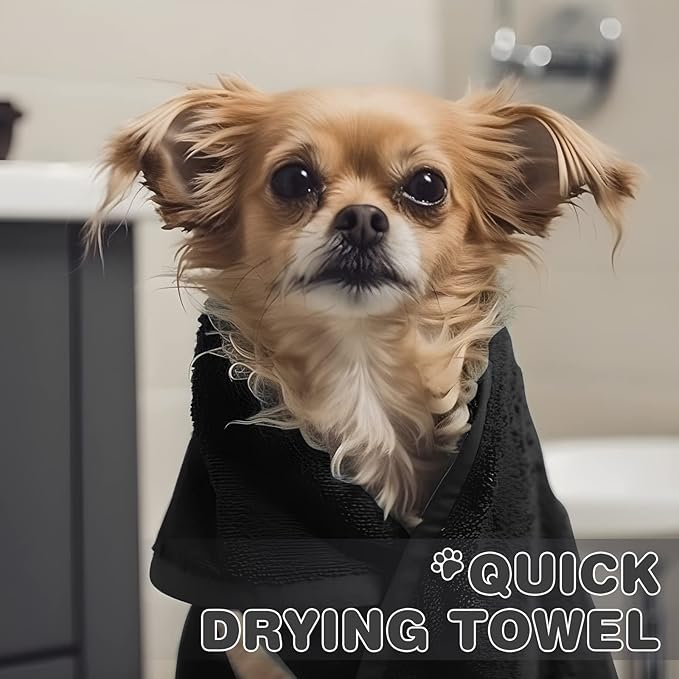 Chumia 4 Pack Dog Towels for Drying Large Microfiber Grooming Tools Absorbent Soft Bath Supplies with Embroidered Paw for Small Medium Pet Products(16 x 32 Inch,Black)
