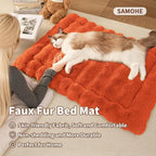 Cat Beds for Indoor Cats Faux Fur Pet Pad Mat Plush Kitten Bed with Non-Slip Bottom for Carriers/Couch Dog & Puppy Friendly 35 x 27 Inch X-Large Orange
