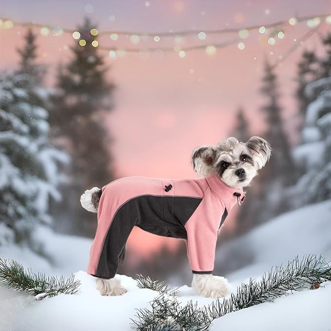 Fleece Dog Coat for Small Medium Dog,Pullover Pajamas Jumpsuit Bodysuit Puppy Coats with Legs, Pet Windproof Warm Cold Weather Jacket Full Body Vest Cozy Snowsuit Outfit Clothes (Pink, XS)