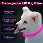 Weewooday 3 Pcs Dog Collar LED USB Rechargeable Lights Dog Necklace Collars Doggy Lights for Night Walking Adjustable Safety Lamp Pet Collars for Large Medium Small Puppy Pet(Rose Red,Classic Style)