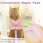 Cat Harness and Leash Set for Walking Escape Proof, Adjustable Kitten Harness Breathable Mesh with Reflective Strips Harness with Flower for Kitty Puppy Bunny Purple S