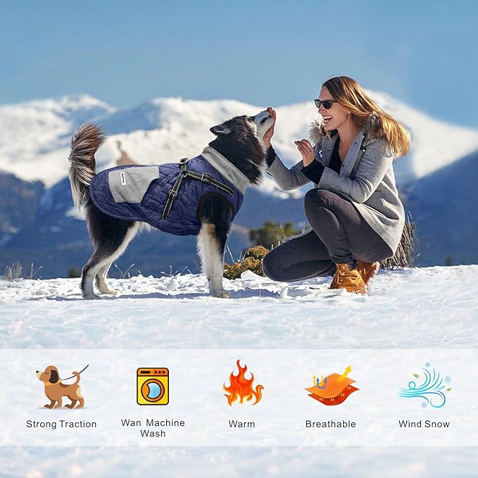 Mosucoirl Warm Dog Coats Pet Clothes, Waterproof Dogs Jacket Reflective Pet Outfits Winter Dog Cold Weather Coat Cozy Snow Jackets Vest for Small Medium Large Dogs Puppy Doggie (NavyBlue, XS)