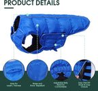 Kuoser Dog Puffer Jacket Warm Dog Coat for Large Dogs, Windproof Reflective Pet Padded Vest Cold Weather Clothes Puppy Snowsuit with Hook & Loop Coats, Easy On/Off, Blue XL
