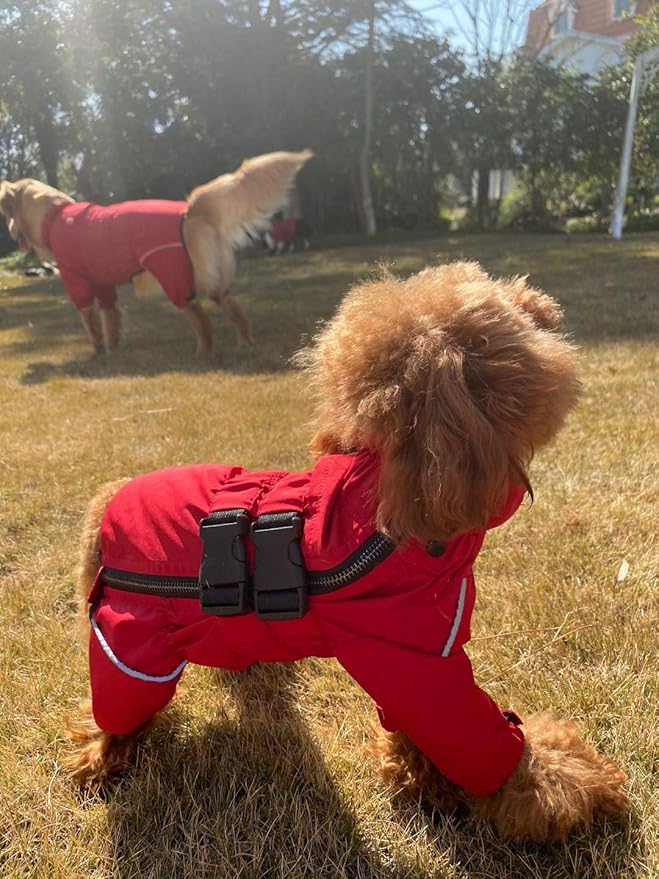Dogs Waterproof Jacket, Lightweight Waterproof Jacket Reflective Safety Dog Raincoat Windproof Snow-Proof Dog Vest for Small Medium Large Dogs Red XL