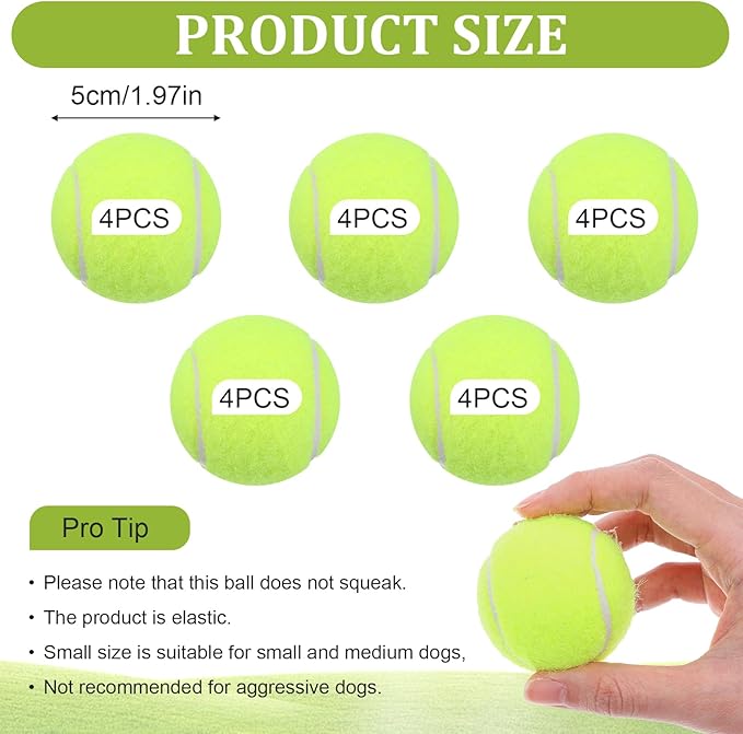 DIVINA VITAE 20Pcs Small Tennis Balls for Dogs, 2 Inch Colorful Mini Tennis Balls Fits All 2 Inch Dog Ball Launchers(Yelllow)