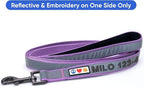 Pawtitas Personalized Dog Leash - Embroidered Custom Name & Phone Number, Reflective, 6 ft Long, Small, Purple Orchid Custom Tag