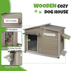 Large Outdoor Wooden Dog House, Weatherproof Dog Houses with Adjustable Vent Windows, Alloy Chew-Resistant Frame, Removable Floor for Medium & Large Dogs (43.5" L x 29.5" W x 33.5" H)