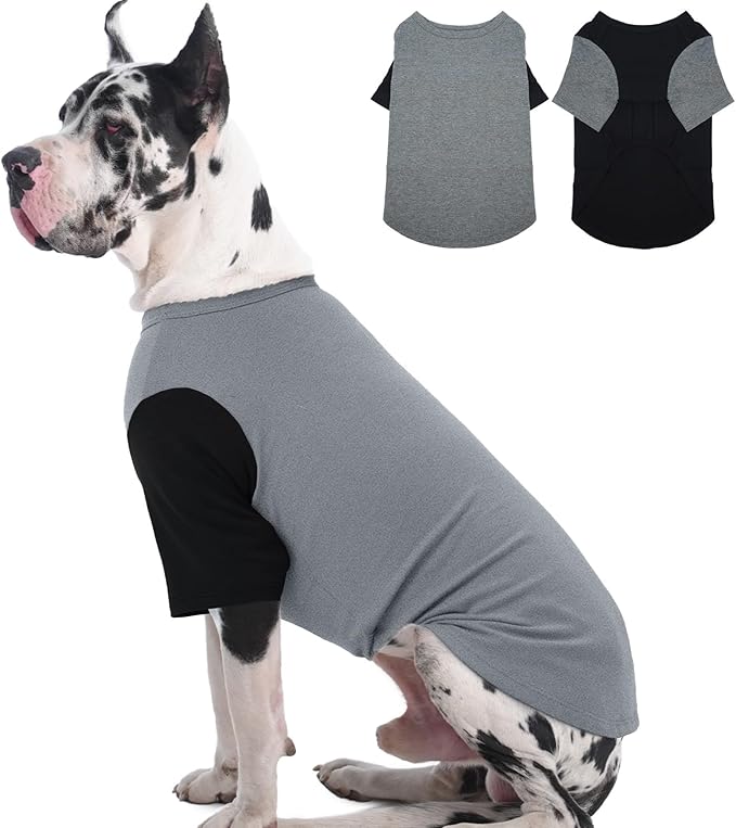 2 Pack Shirts for Large Dogs 4XL - Lightweight Breathable Summer Cool Tees, Prevent Overheating Dog Clothesfor Doberman, Alaskan Malamute, Travel, Hiking, Beach, Daily Wear, Sleep, GreyBlack