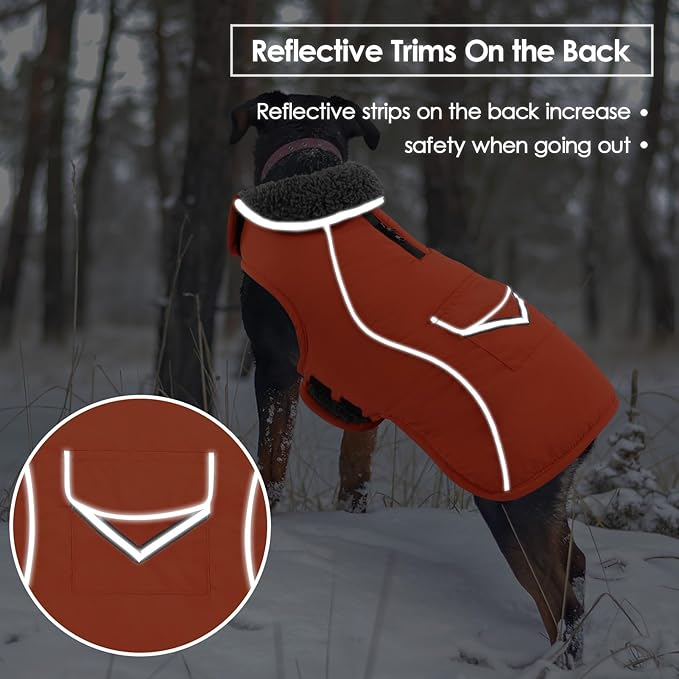 SUNFURA Small Dog Coat, Warm Dog Winter Jacket, Reflective Pet Snow Jacket with Fleece Lined, Waterproof Puppy Snowsuit Pet Sweater Clothes for Small Dogs, Orange XS