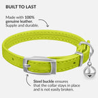 CollarDirect Leather Cat Collar with Bell - Kitten Collar, Small and Big Cat Collar for Boy Cats, Girl Cats with Safety Elastic Strap (Neck Fit 8"-11", Lime Green)