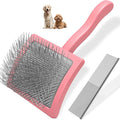2PCS Slicker Brush for Dogs & Pet Comb,Professional Dog Grooming Brush (Goldendoodles,Poodles,Labradoodles) with Extra Long Pins to Effectively Remove Tangles, Knots and Mats (Light Pink Large)