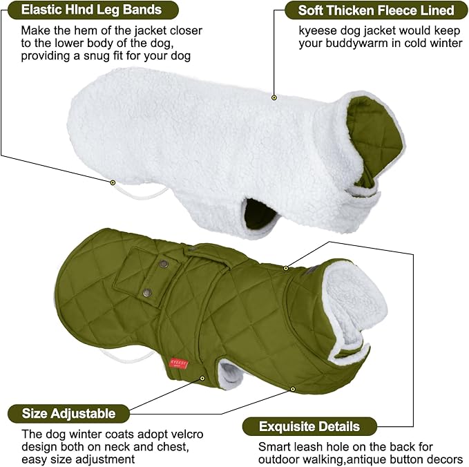 KYEESE Dog Coat Windproof Dog Coats for Small Dogs Soft Pet Sweater for Cold Weather Waterproof Dogs Jacket with Fleece Lined Warm Pet Winter Puffer Coat with Leash Hole Thick Cat Clothes with Pocket