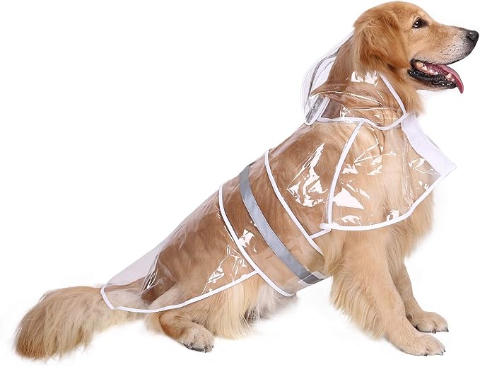 HDE Dog Raincoat Jacket Reflective Adjustable Hooded Pet Poncho Rain Coat with Leash Hole for Small to X-Large Dogs Clear - XL