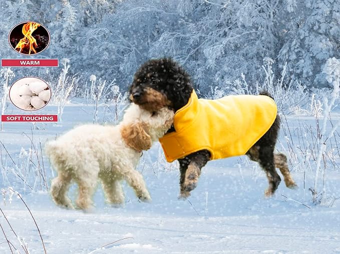 Fleece Dog Coat Pet Jacket Reflective for Cold Weather for Extra Large to Small Pets(Yellow,L)