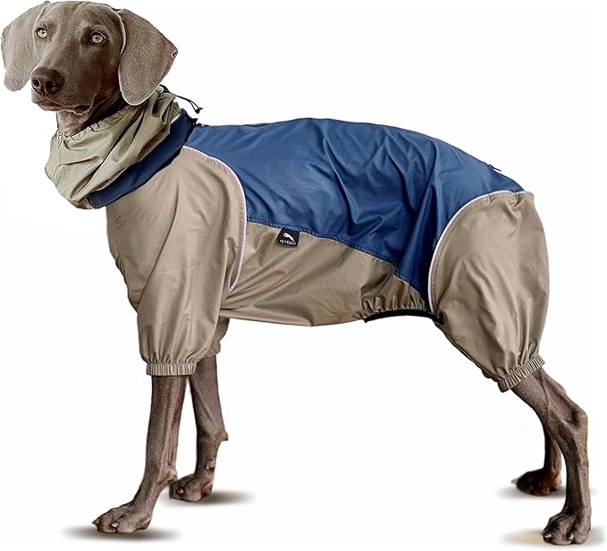 Dog Lightweight Windbreaker, Pet Outdoor Sports Jacket, 0.5 lbs,3 in One, Hooded, Easy on/Off with Collar and Harness, Reflective Piping, Packable, Dog Hiking/Camping, Navy Blue (Large)