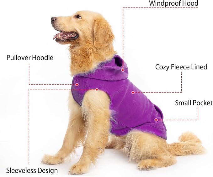 EXPAWLORER Dog Hoodie Fleece Sweater Vest, Hooded Dog Sweatshirt Fall Winter Pet Clothes with Leash Ring, Sleeveless Warm Cozy Puppy Clothing for Cat Small Medium Large Dogs Girl Boy, Purple S