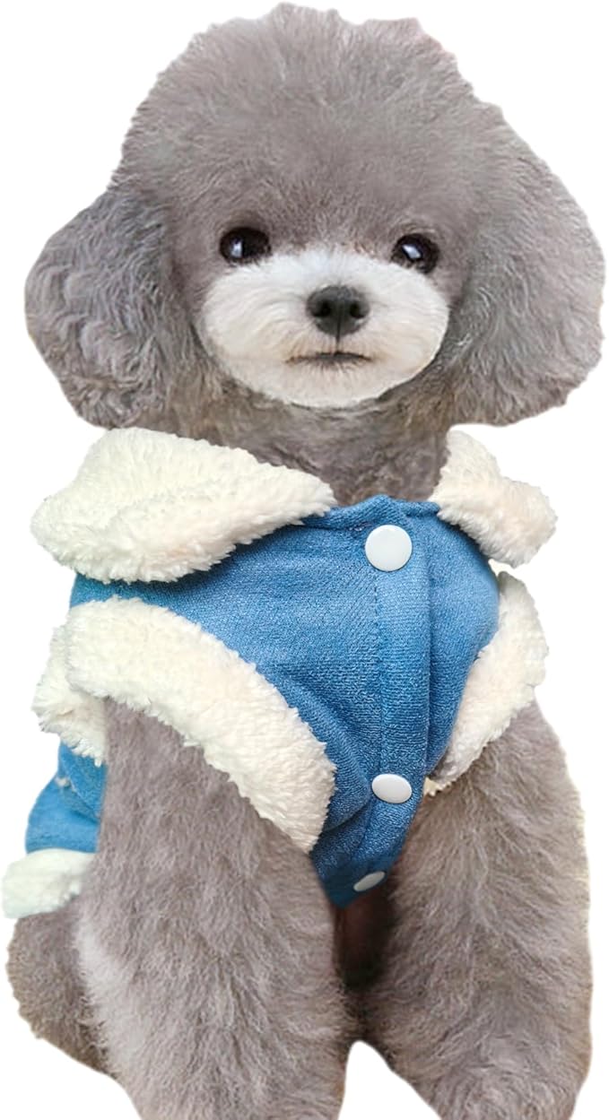 Jecikelon Bowtie Dog Cold Weather Coat Fleece Lining Warm Pet Puppy Turtleneck Dogs Winter Clothes for Small Dogs with D-Ring (Blue, Small)