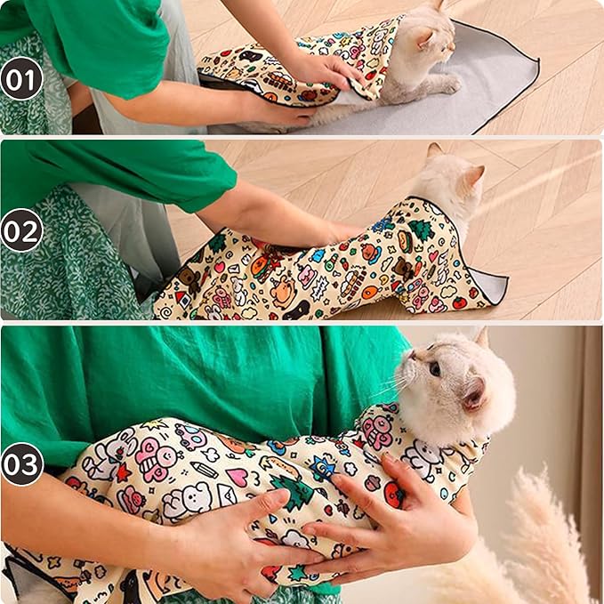 35.5'' Cat Grooming Wrap Cat Wrap for Cutting Nails, Anti-Escape Cat Restraint Wraps for Medicine Nail Clipping Ear Cleaning, Self-Adherent Cat Swaddle Wrap with Nail Clipper - Within 22lbs