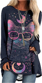 MARSVOVO Women Novelty Graphic Plus Size Sweater Crewneck Long Sleeve Cute Printed Loose Fit Casual Fall Sweaters Top