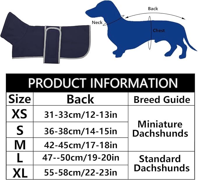 Geyecete Dachshund Sweaters for Dogs Jacket - Dachshund Coat Winter Coat with Padded Fleece Lining and High Collar - Snowsuit with Adjustable Bands - Navy - XL