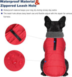 Dog Winter Coat, Waterproof Dog Jacket with Leash Hole, Reflective Adjustable Pet Snow Vest, Warm Fleece Sweater for Small Medium Large Dogs - Red, L
