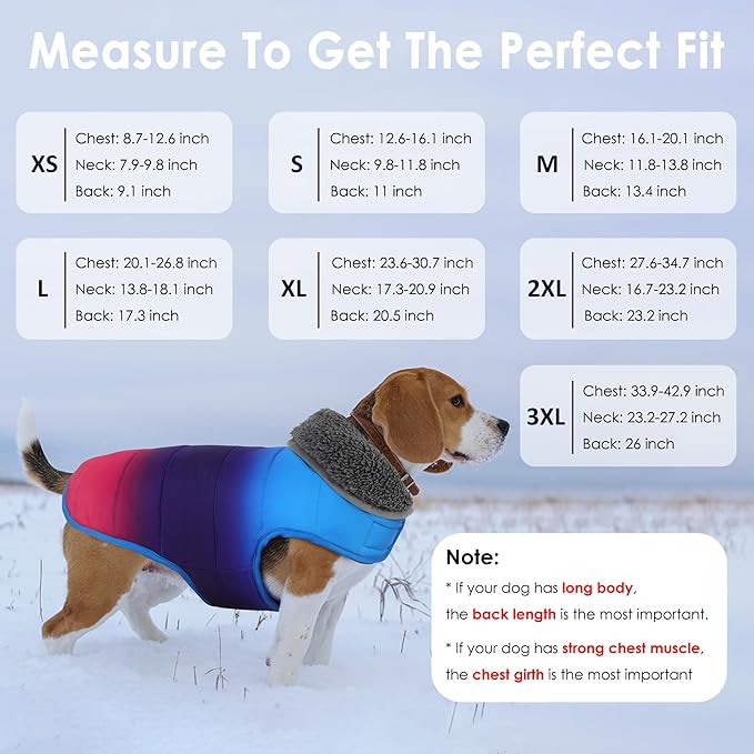 Dog Winter Coat, Waterproof Dog Jacket with Leash Hole, Reflective Adjustable Pet Snow Vest, Warm Fleece Sweater for Small Medium Large Dogs - Gradient Blue, XL