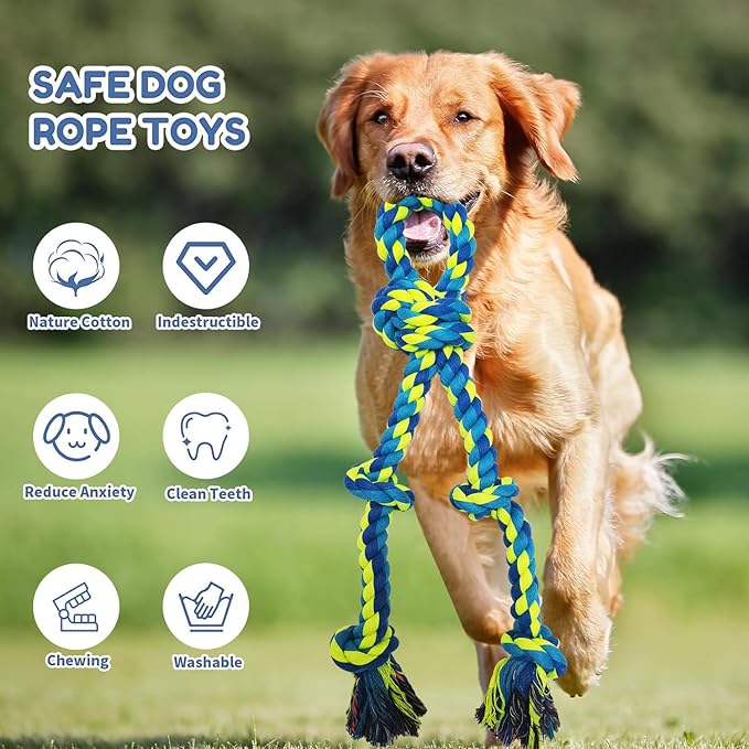 Heavy Duty Dog Rope Toys for Large Breed Aggressive Chewers, 2 Pack Indestructible Teeth Cleaning Tug of War Toy, Tough Chew Rope Tug Toy for Dogs – Interactive Toy