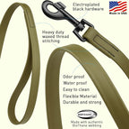Dogline Biothane Waterproof Dog Leash Strong Coated Nylon Webbing with Black Hardware Odor-Proof Easy to Clean High Performance for Small or Large Dogs Made in USA 4 or 6 ft Lead, Olive Drab Green