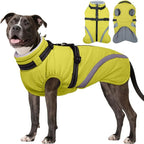 BRKURLEG Dog Winter Jackets for Medium Dogs, Dog Coat with Harness Built in, Dogs Snowsuits with Zipper, Waterproof Windproof Pet Puffer Jacket Fleece Vest for Beagle, Pug, Green L