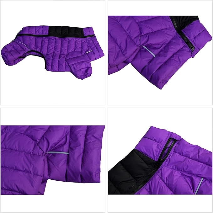 PetsPal Dog Warm Jacket, Waterproof Zippered Adjustable Outdoor Snow Jacket, Reflective & Windproof - Purple, S - Small/Medium/Large Dogs