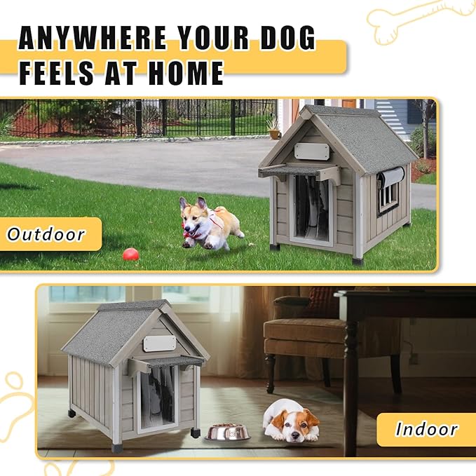 Small Dog House Outdoor, Wooden Indoor Dog House with Waterproof Roof, Removable Floor, Pet Doghouse Puppy Shelter for Small Medium Dogs, 18.1''x25.2''x24''
