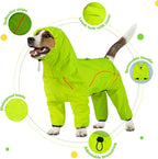 Dog Raincoat, Waterproof Dog Rain Jacket with Removable Hood，Adjustable 4 Legs Pet Poncho with Leash Hole，Reflective Stripe Hooded Snowproof Windproof Clothes for Small to 3X-Large Dogs, 2XL